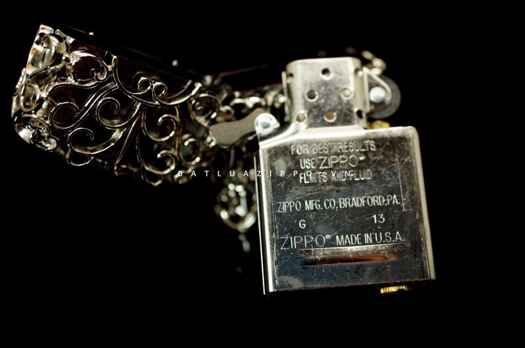 Bật lửa zippo chính hãng áo giáp bạc rỗng Skull Jacket Skull Thanatos