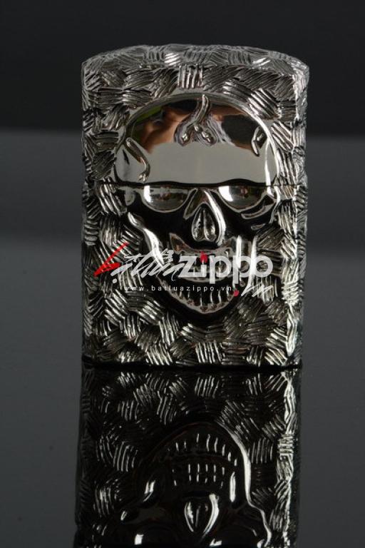 Bật lửa Zippo chính hãng nguyên khối đúc hình đầu lâu mặt kia xương tréo