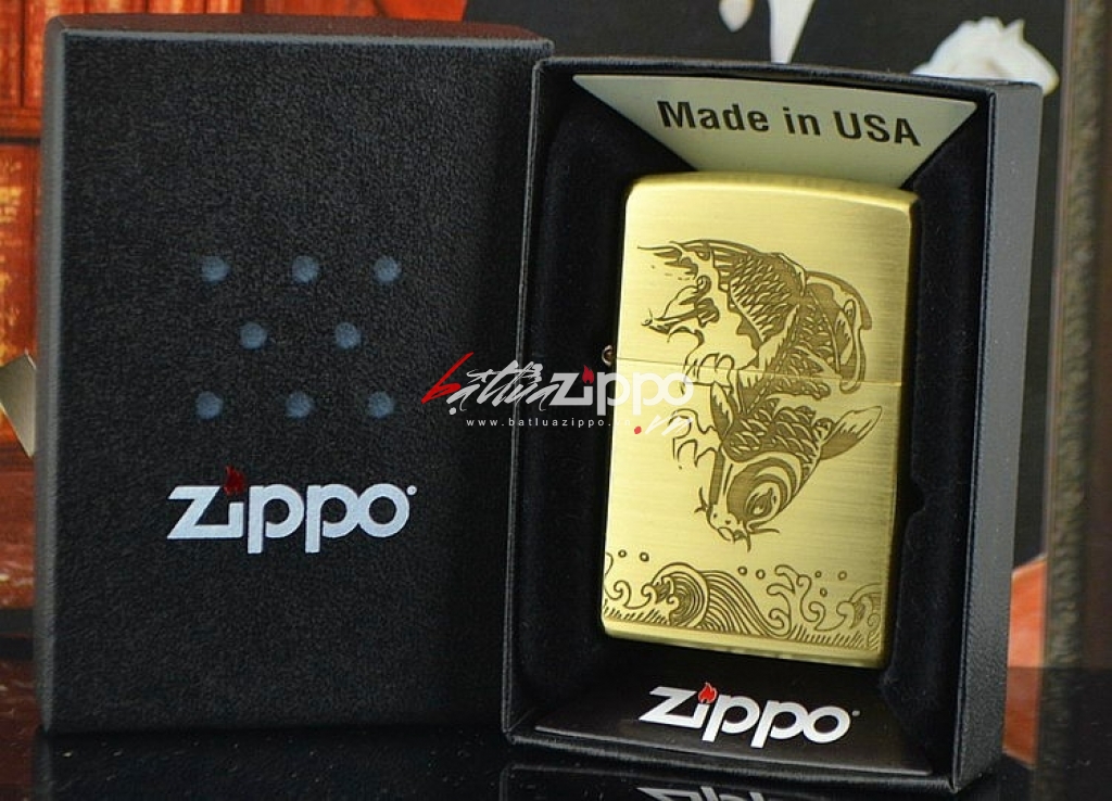 Bật lửa zippo đồng khắc hình cá chép vượt vũ môn