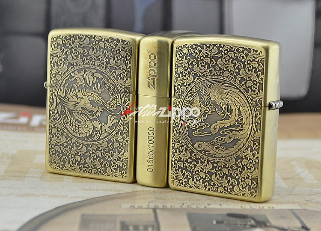 Bật lửa zippo đồng khắc rồng phượng