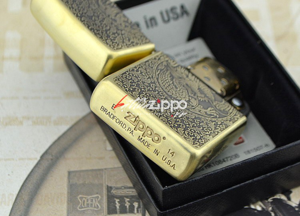 Bật lửa zippo đồng khắc rồng phượng