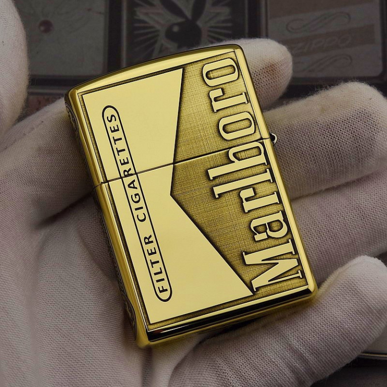 Zippo Chính Hãng Đồng Bóng Khắc Logo Marlboro Phiên Bản 254