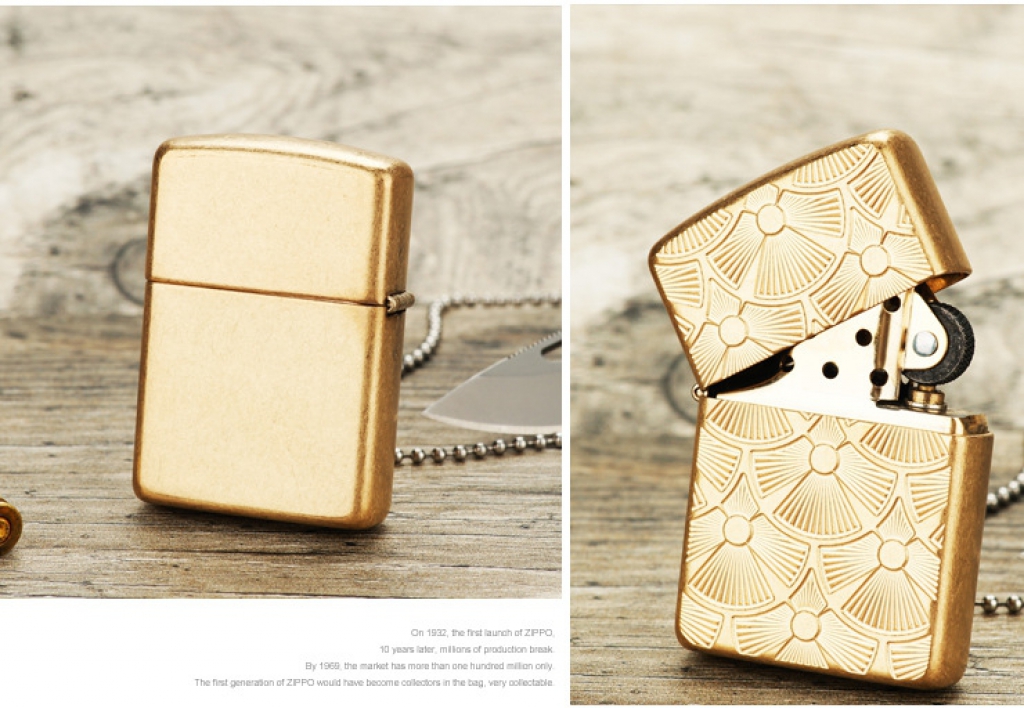 Zippo Chính Hãng Mạ Đồng Chạm Khắc Quạt