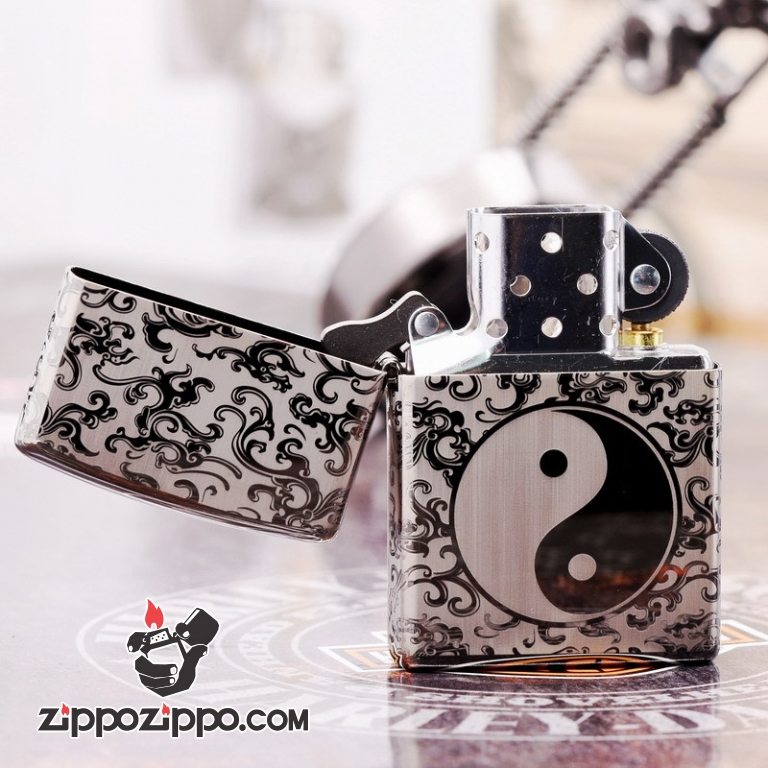 Zippo 150  Đen Bóng Khắc Hình Bát Quái Âm Dương