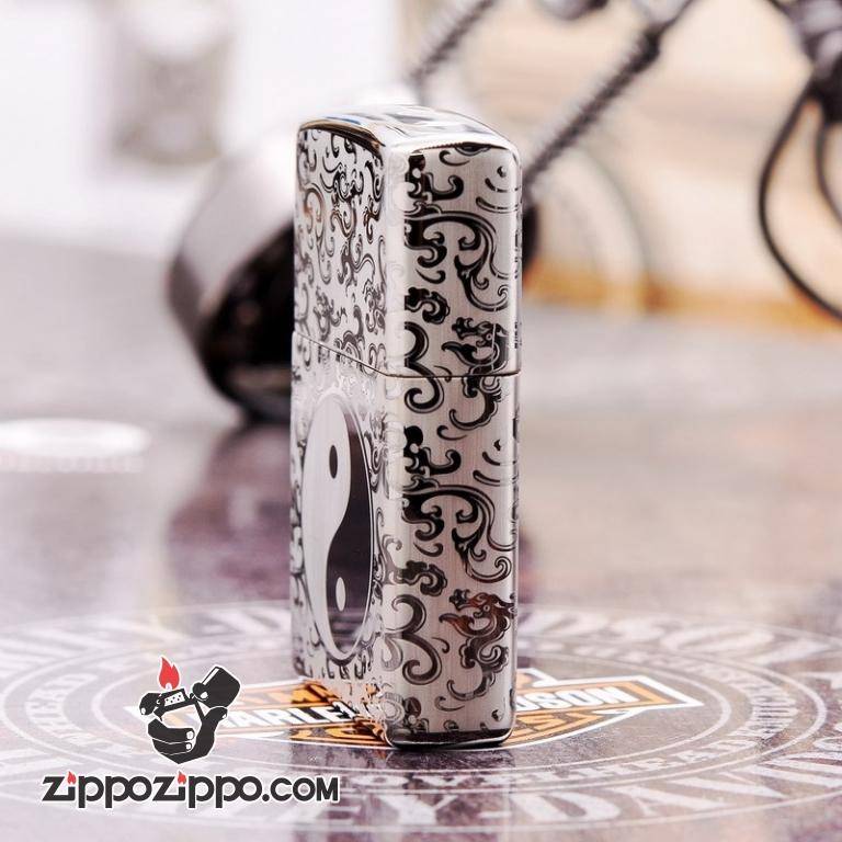 Zippo 150  Đen Bóng Khắc Hình Bát Quái Âm Dương