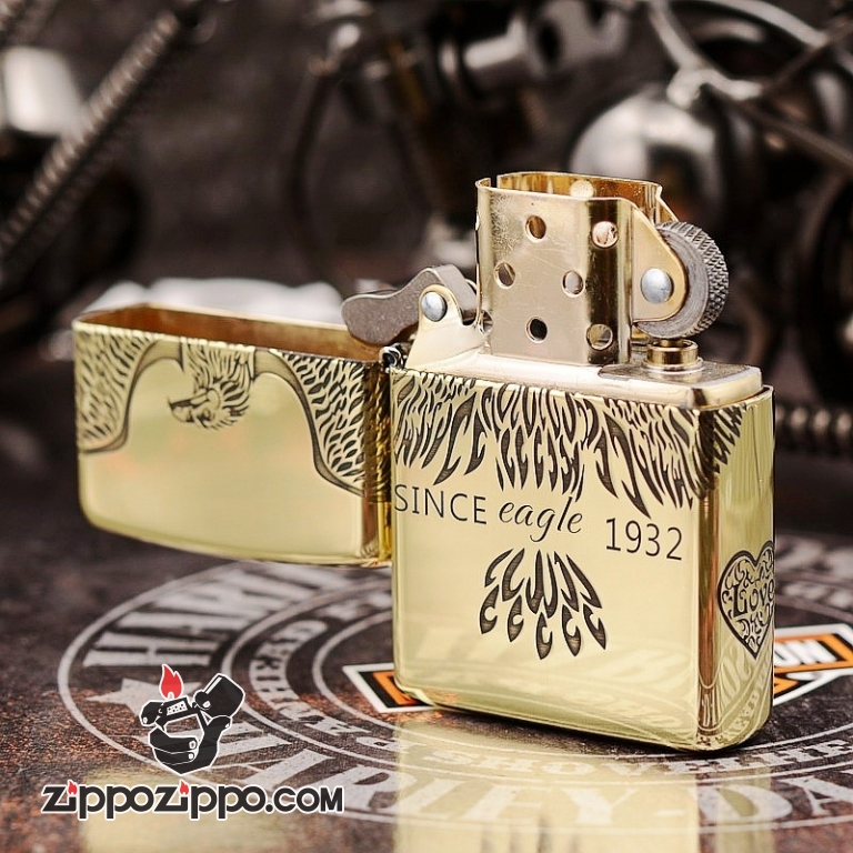 Bật Lửa Zippo Chính Hãng Màu Đồng Khắc hình since eagle Bản Armor