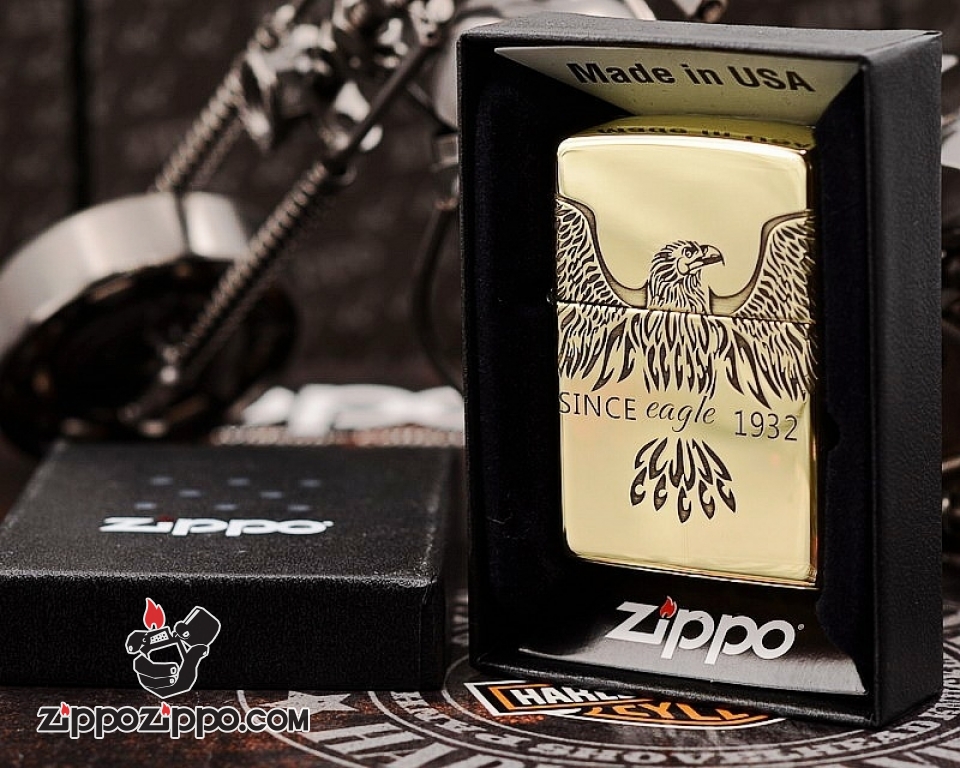 Bật Lửa Zippo Chính Hãng Màu Đồng Khắc hình since eagle Bản Armor