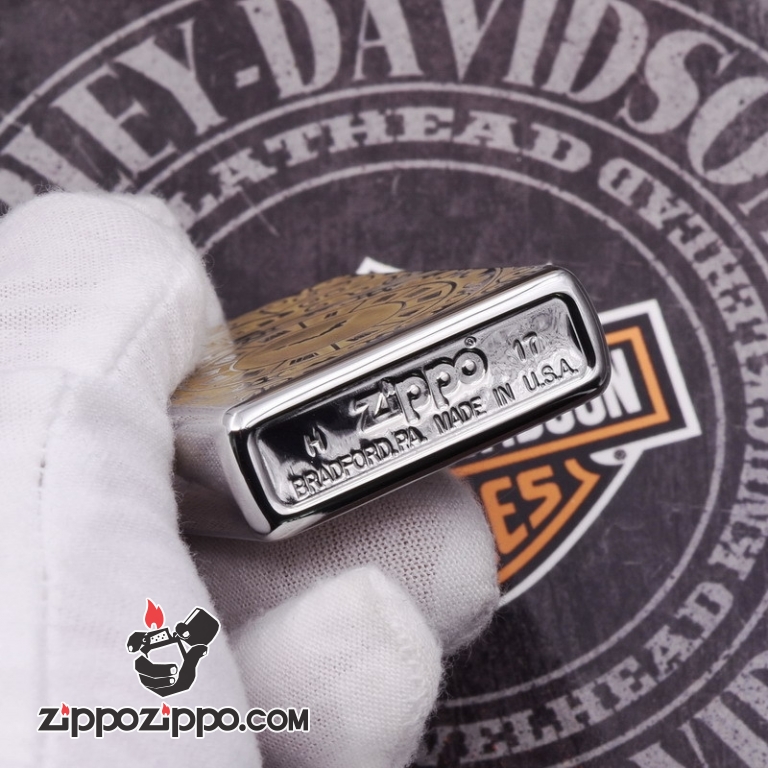 Zippo 250 Bạc khắc hình đồng hồ  màu đồng - Thời gian là tiền bạc