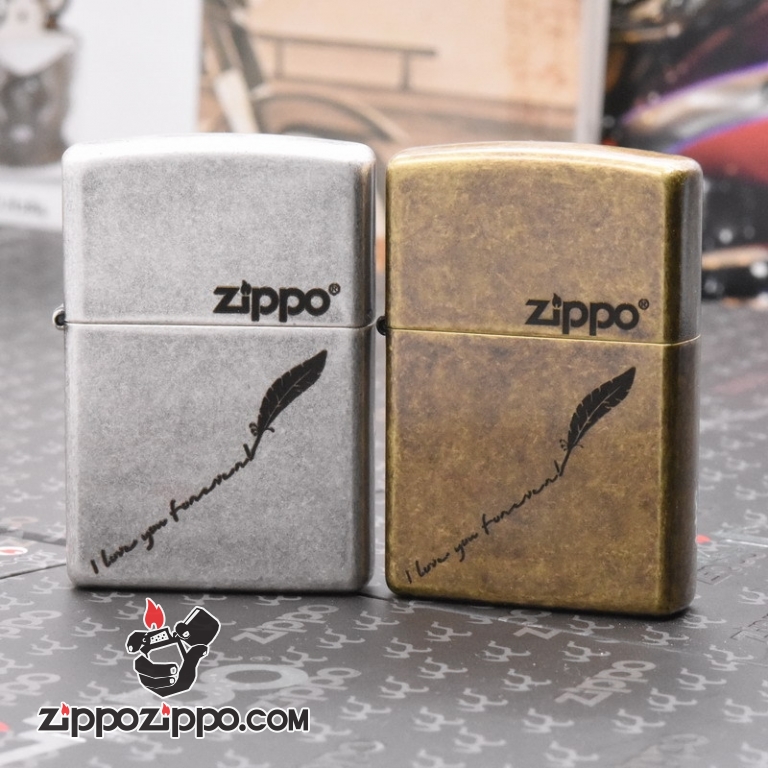 Zippo Mạ Bạc Giả Cổ KHắc Tôi Yêu Bạn Mãi Mãi