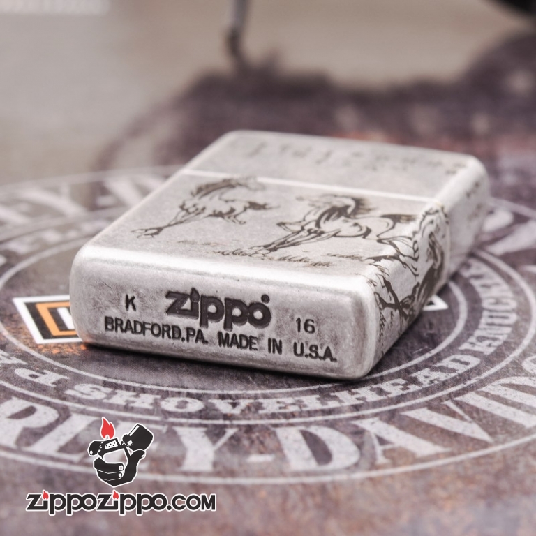 Bật Lửa Zippo 121FB Bạc Cổ Khắc Tranh Bát Mã Truy Phong