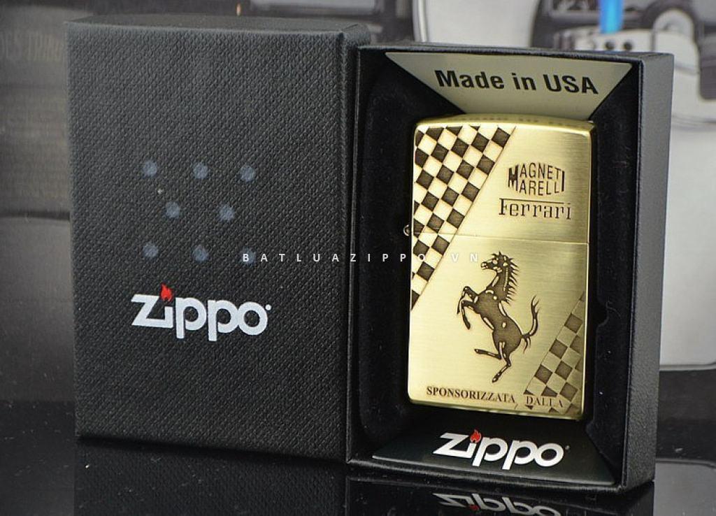 Bật lửa Zippo chính hãng đồng nhẹ khắc Ferrari