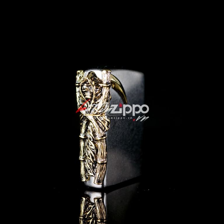 Bật lửa Chính hãng Zippo Hàn Quốc phiên bản của hoa mạ vàng cát đen chết Skull