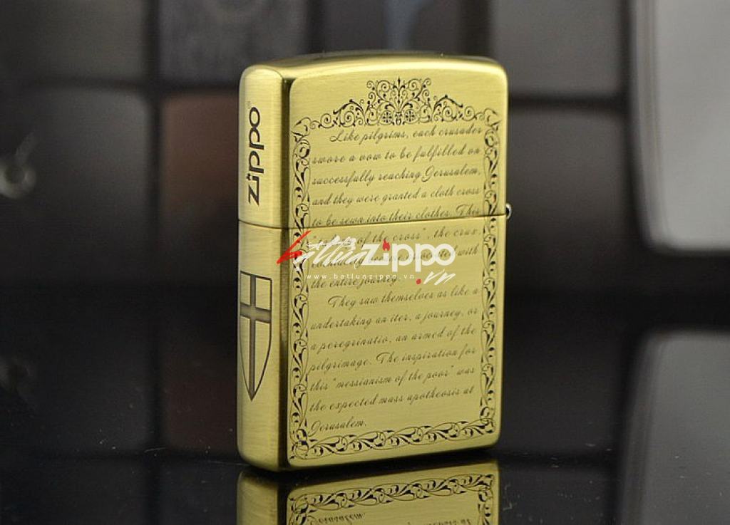 Bật lửa Zippo chính hãng đồng khắc Crusades