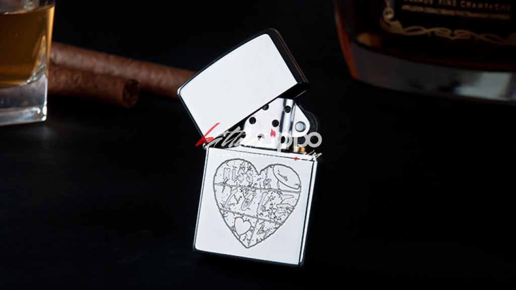 Bật lửa zippo chính hãng khắc trái tim Love