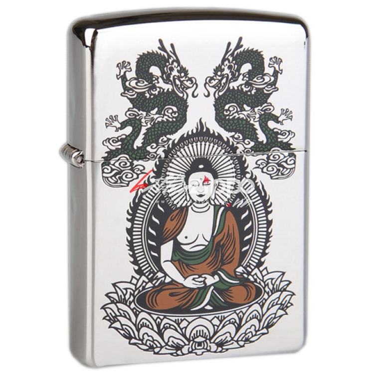 Bật lửa zippo mạ bạc khắc hình phật thích ca