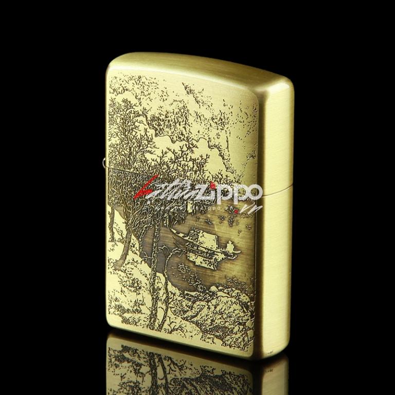 Bật lửa Zippo chính hãng đồng khắc Bức tranh mua thu