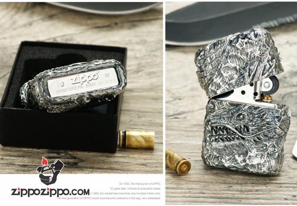 Bật lửa Zippo Nhật đúc rồng bạc nguyên khối quấn quanh