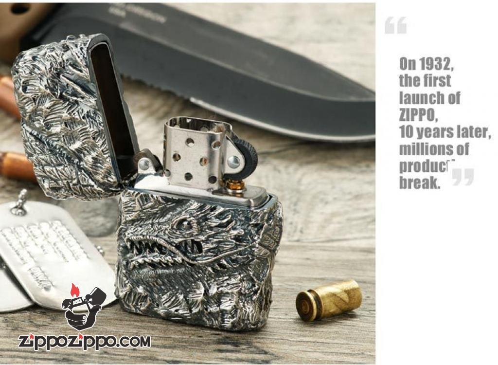 Bật lửa Zippo Nhật đúc rồng bạc nguyên khối quấn quanh