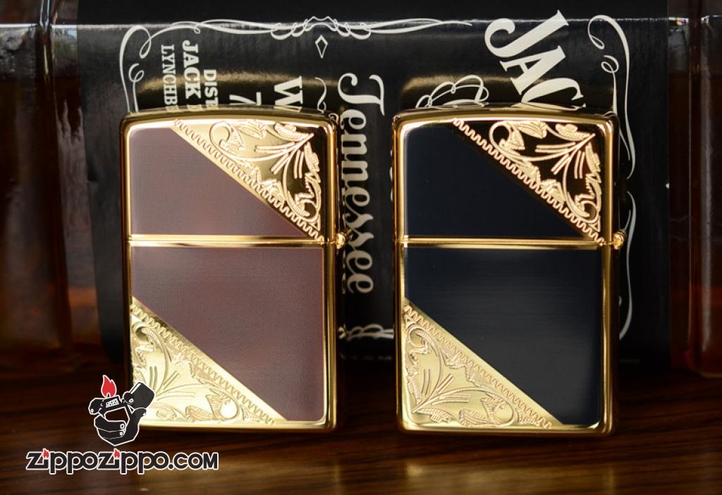 Bật lửa ZIppo Đồng khắc hoa văn hai góc