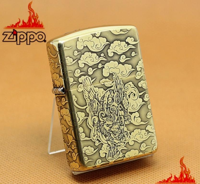 Zippo Chính Hãng Đồng Khắc Tỳ Hưu Cưỡi Mây Vỏ Dày Armor
