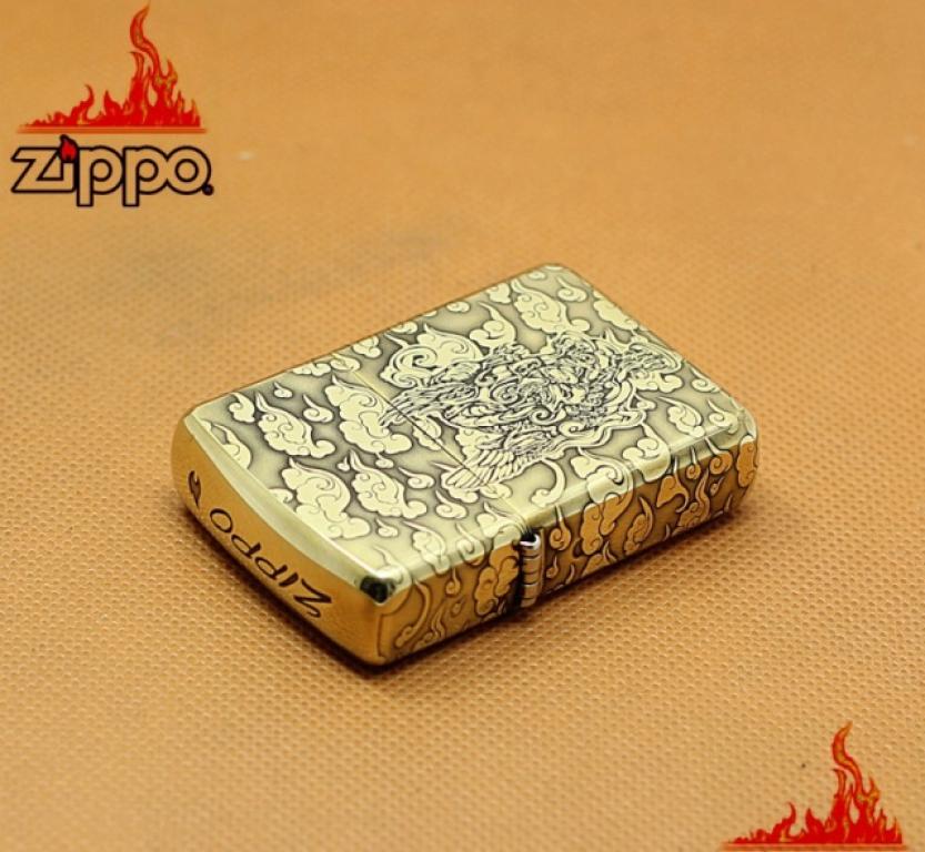 Zippo Chính Hãng Đồng Khắc Tỳ Hưu Cưỡi Mây Vỏ Dày Armor