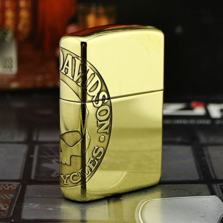 Zippo Chính Hãng Đồng Bóng Khắc Hình Đầu Lâu Harley Davidson