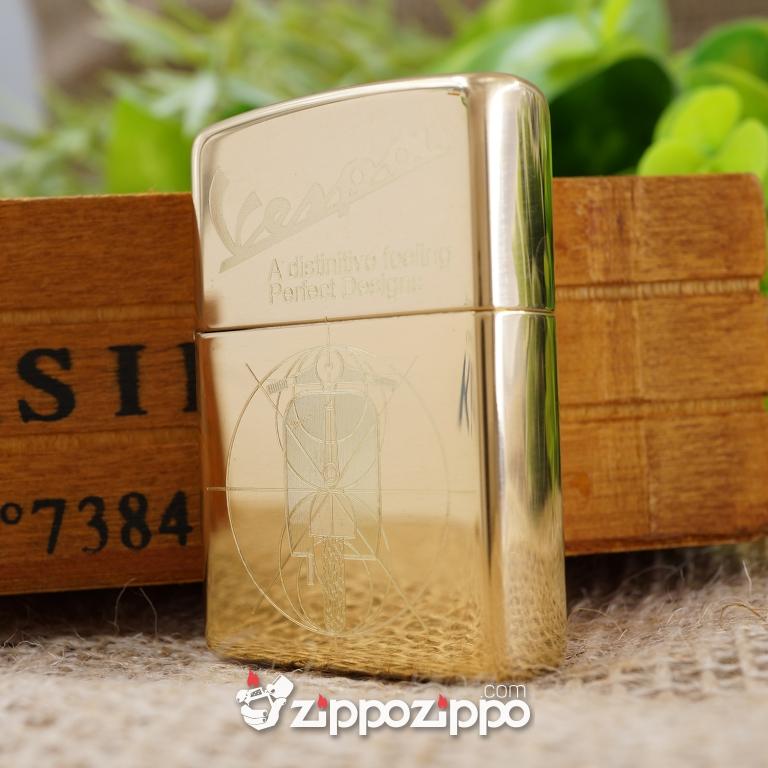 Bật lửa zippo vàng bóng khắc xe vespa