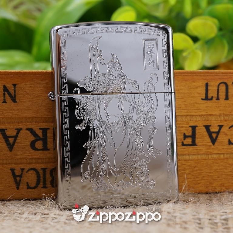 bật lửa zippo mầu bạc khắc hình quan công