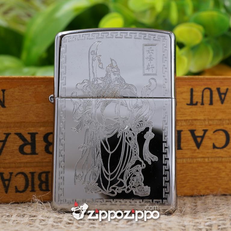 bật lửa zippo mầu bạc khắc hình quan công