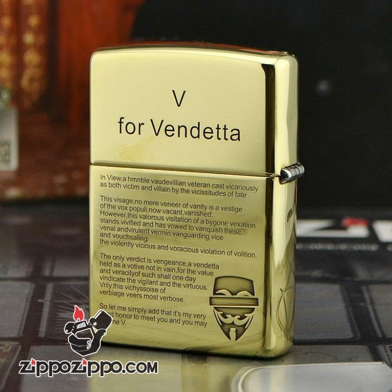Zippo Chính Hãng Đồng Bóng Khắc Mặt Nạ V Of Vendetta bản ARMOR