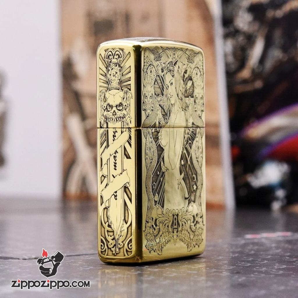 Zippo chính hãng đồng khắc hình cô gái sexy quyến rũ bản armor