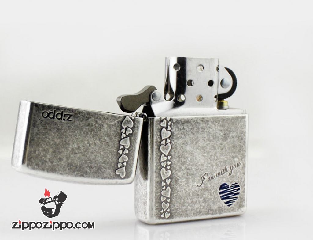 Bật lửa Zippo tình yêu chính hãng màu xám cổ