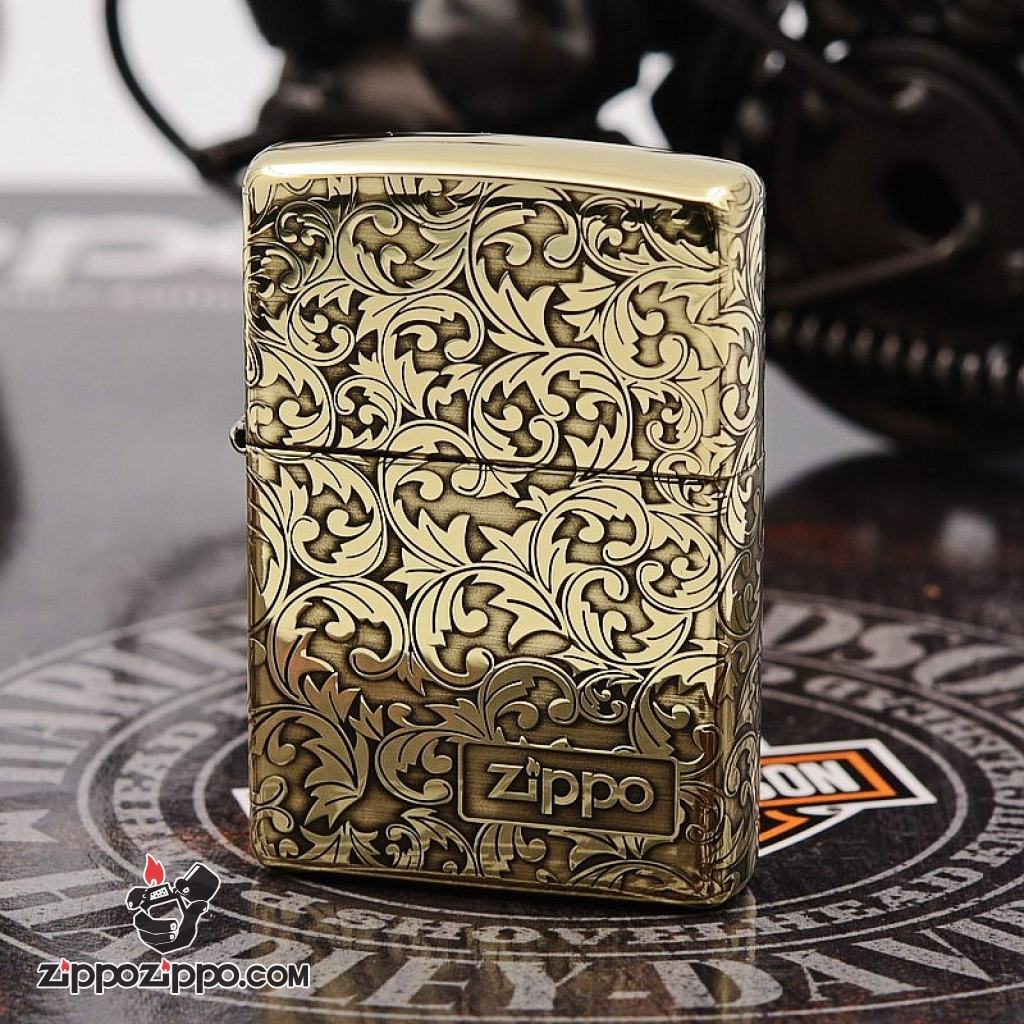 Zippo chính hãng đồng bóng khoăc hoa văn nổi logo zp