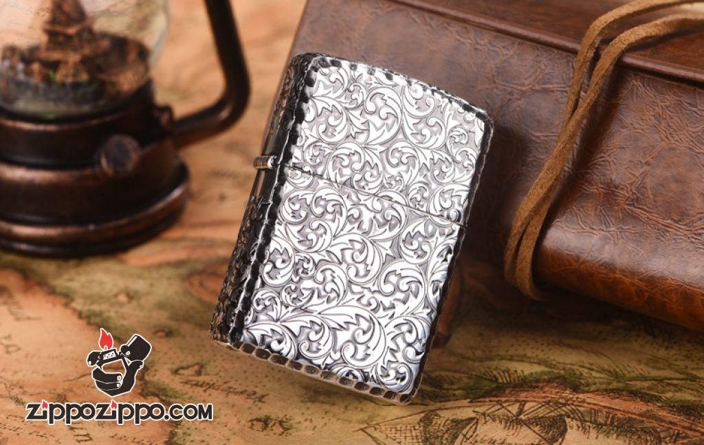 Zippo chính hãng nhật bạc khắc hoa văn