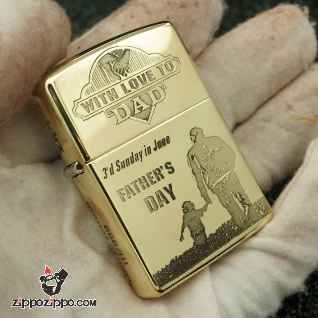 zippo đồng nguyên chất khắc cha con bản giới hạn