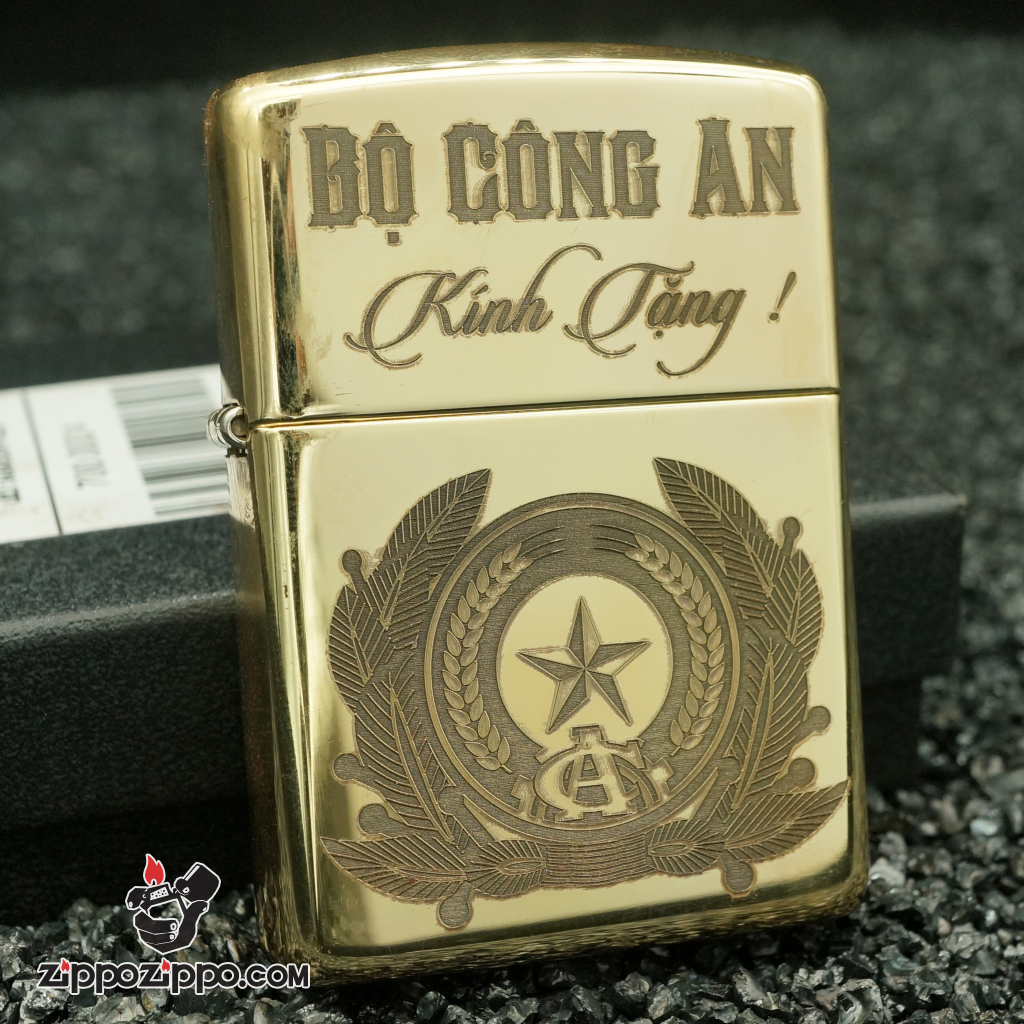 zippo đồng nguyên chất khắc sâu bộ công an kính tặng bản mới