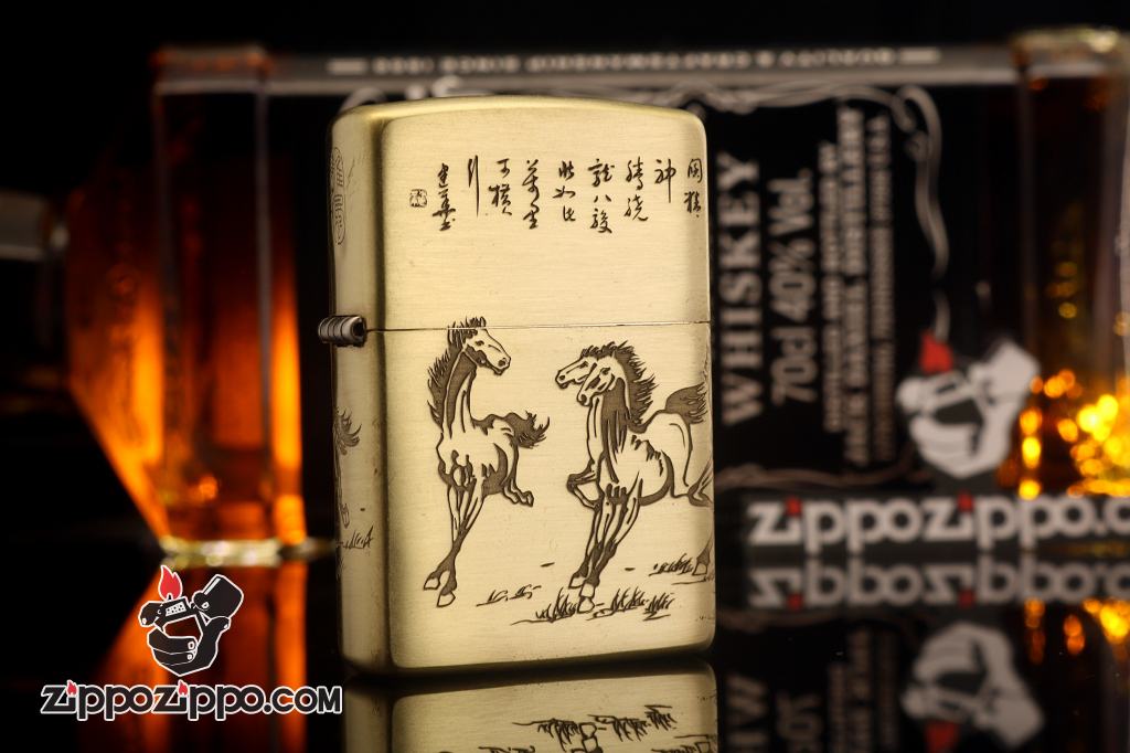 Bật Lửa Zippo Chính Hãng Đồng Khắc Tranh Bát Mã Truy Phong