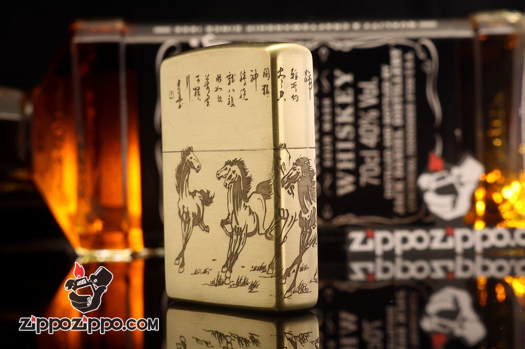 Bật Lửa Zippo Chính Hãng Đồng Khắc Tranh Bát Mã Truy Phong