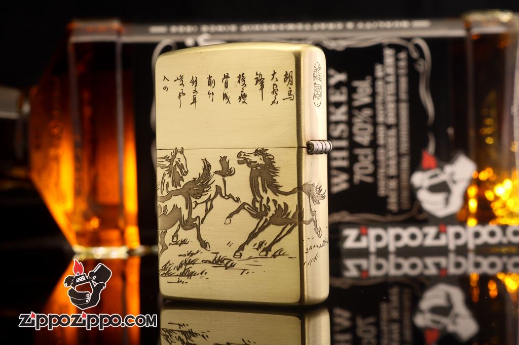 Bật Lửa Zippo Chính Hãng Đồng Khắc Tranh Bát Mã Truy Phong