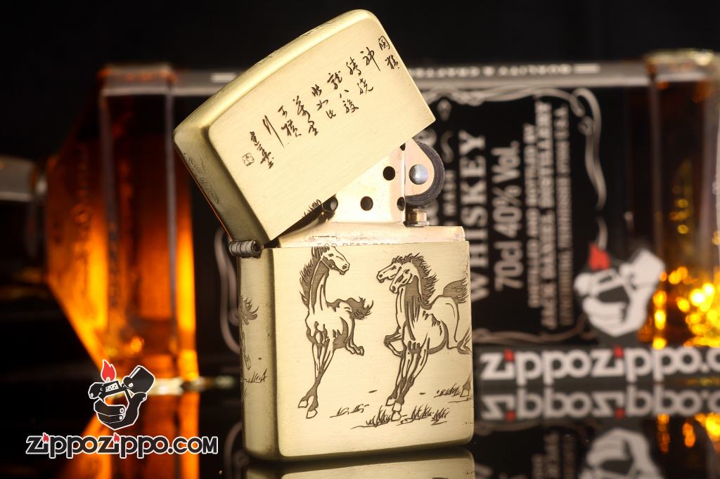 Bật Lửa Zippo Chính Hãng Đồng Khắc Tranh Bát Mã Truy Phong