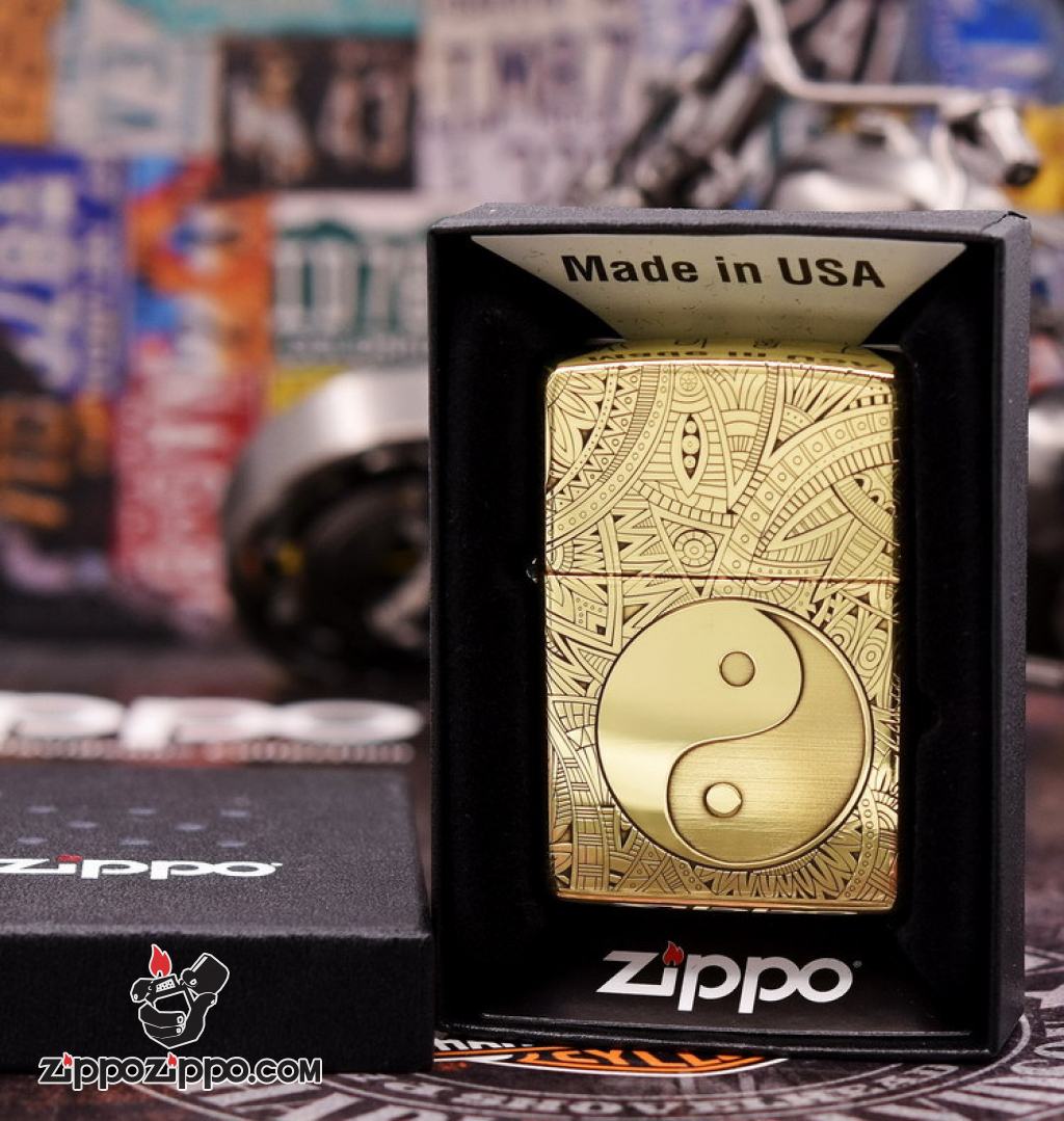Bật Lửa Zippo Đồng Khắc Hoa Văn Bát Quái
