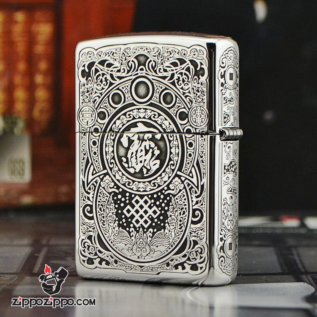 Bật lửa Zippo phiên bản Bạc nguyên khối khắc Tỳ Hưu