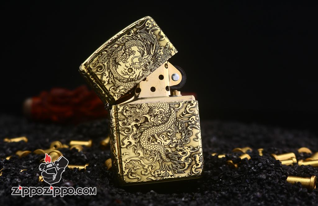Zippo Chính Hãng Đồng Bóng Khắc Rồng May Mắn Tài Lôc Armor bản khắc Siêu sâu