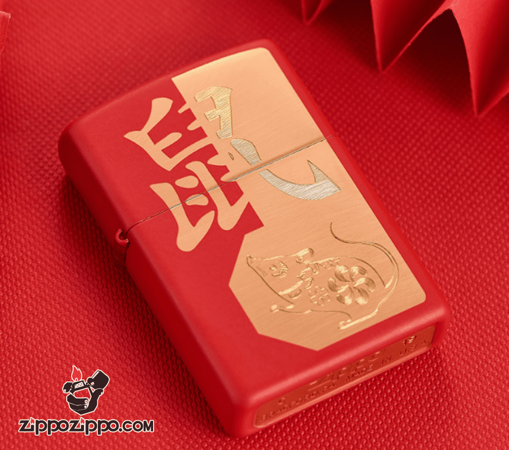 Bật Lửa Zippo Sơn Phủ Đỏ Khắc Chuột - Sku 29929 – Zippo Year of the Rat Red Matte