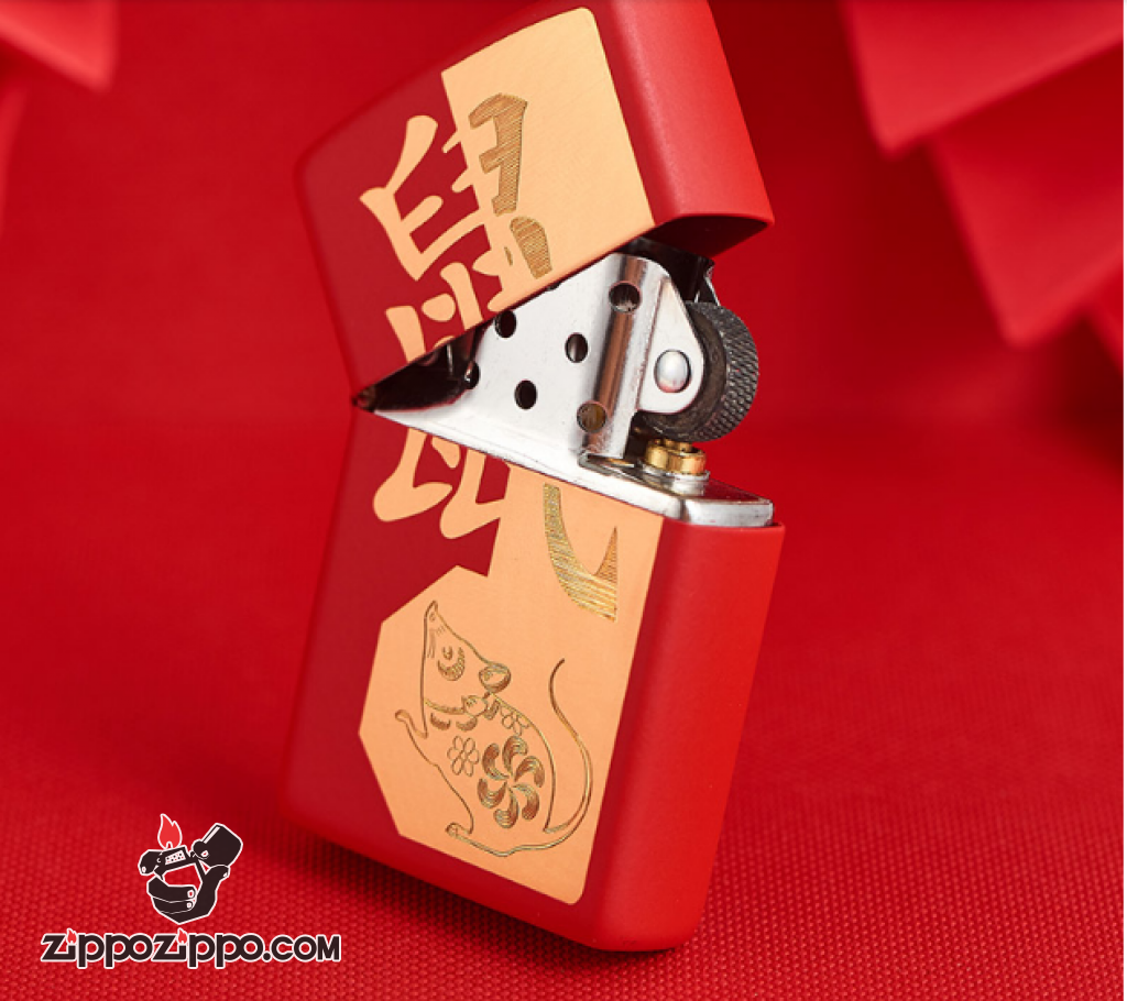 Bật Lửa Zippo Sơn Phủ Đỏ Khắc Chuột - Sku 29929 – Zippo Year of the Rat Red Matte