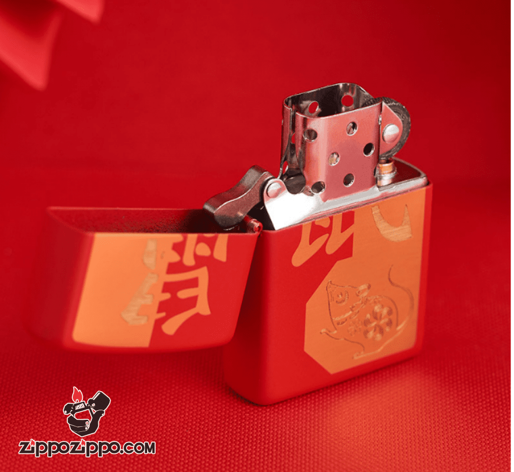Bật Lửa Zippo Sơn Phủ Đỏ Khắc Chuột - Sku 29929 – Zippo Year of the Rat Red Matte