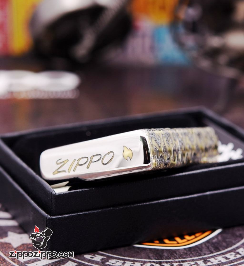Zippo Chính Hãng Phiên Bản Chrome Khắc Rồng May Mắn Tài Lôc