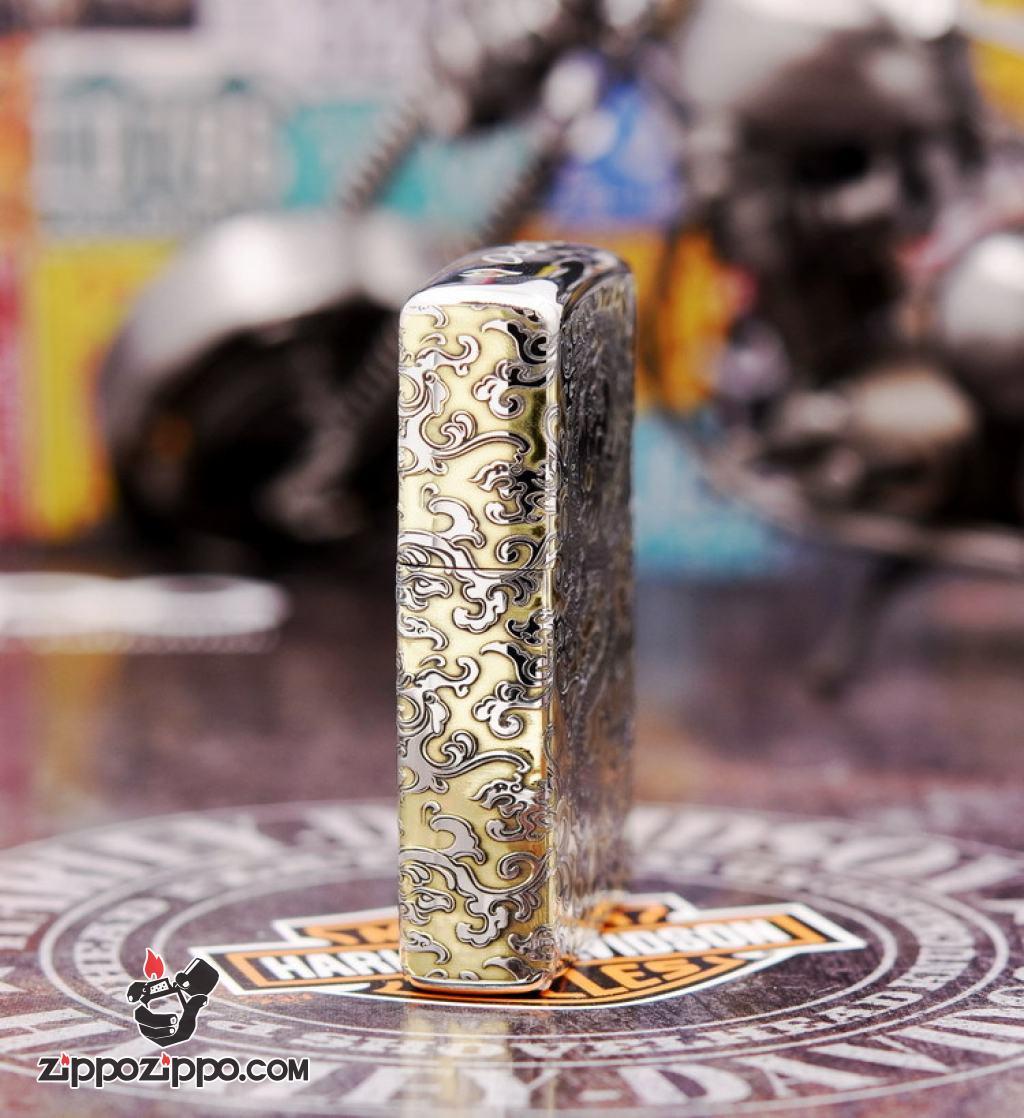 Zippo Chính Hãng Phiên Bản Chrome Khắc Rồng May Mắn Tài Lôc