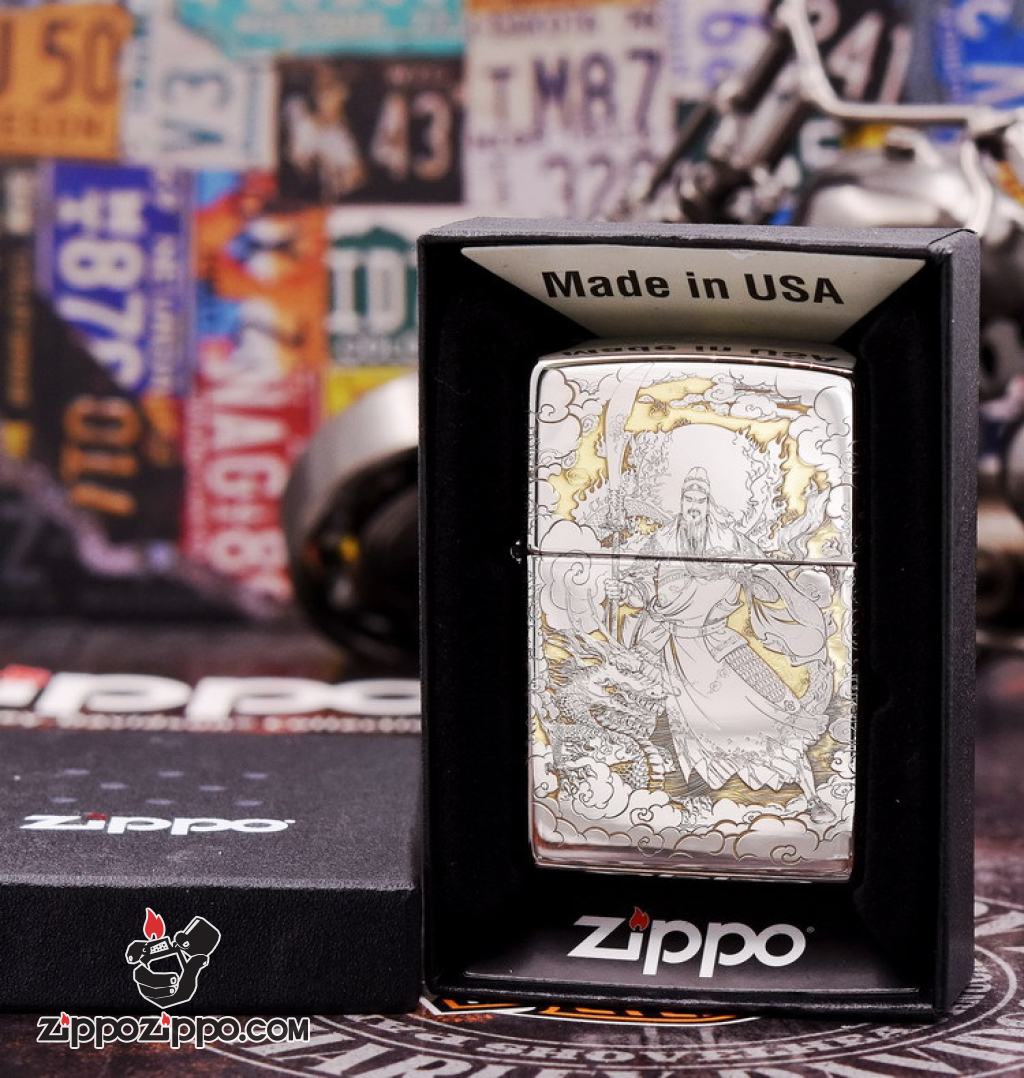 Bật Lửa Zippo Chrome KHắc Hình Quan Vân Trường