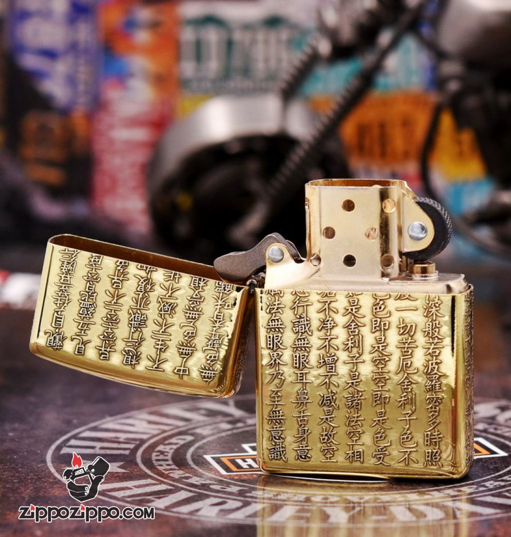 Bật lửa Zippo khắc nổi Tâm kinh đồng bóng bản Amor